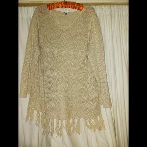 Avenue Plus Size Cream Knit Sweater Fringed Bottom - 2X 🧶